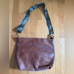Brown Vegan Leather Shoulder Bag with Colorful Guitar Strap NWOT